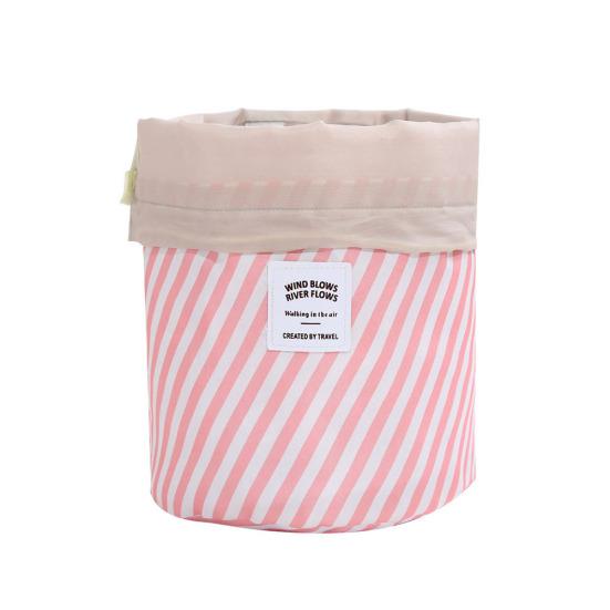 Oxford Striped Flamingo Storage Bag Travel Makeup Drawstring Organizer Pouch
