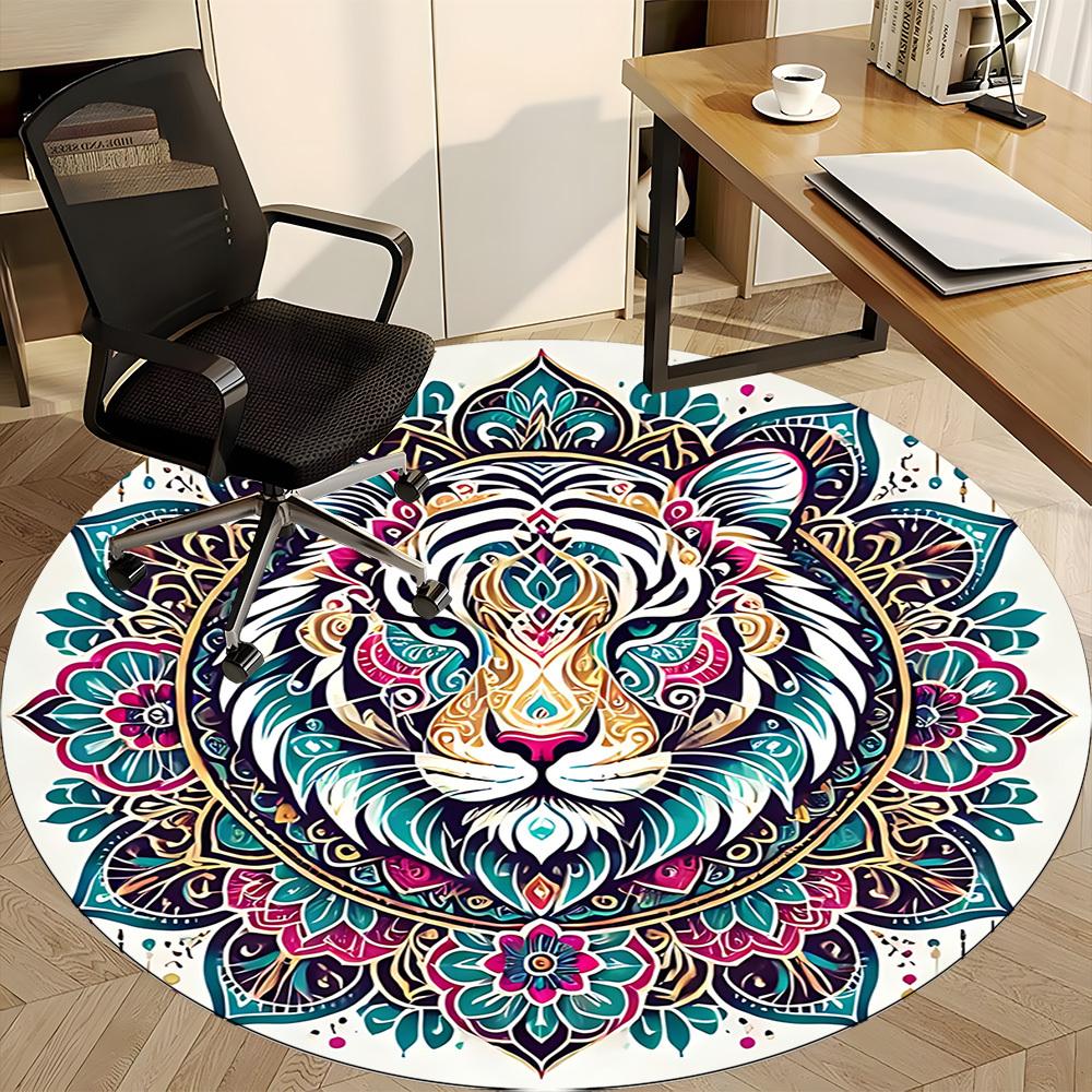 1pc Tiger Mandala Art Carpet, Round Non Slip Durable Large Size Office Carpet, Suitable for Office