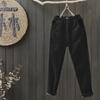 Women's Autumn and Winter Literary Retro Causal Padded Warm Pants Solid Color High Waist Elastic Harlem Pants