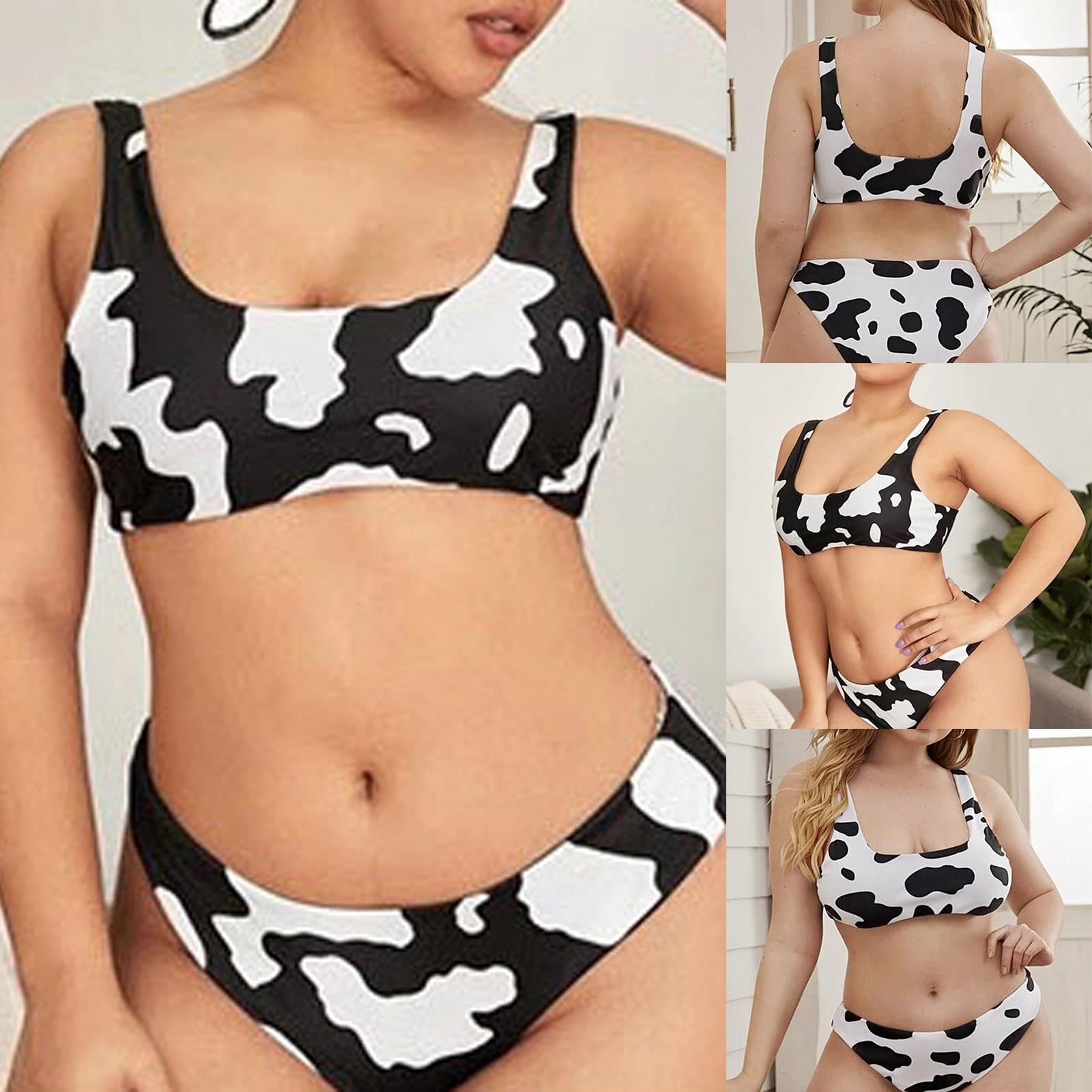 

Women s Fashion Milk Pattern High Waist Belly Large Size Separate Swimsuit