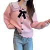 Bow lazy wind autumn and winter knitted cardigan top loose outer wear trendy doll collar short sweater women