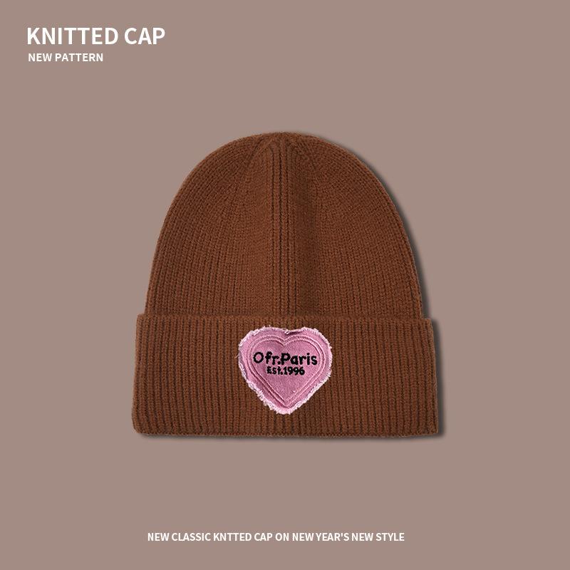 Big head circumference cartoon love plush hat, thickened warm ear protection in autumn and winter, small wool cold hat