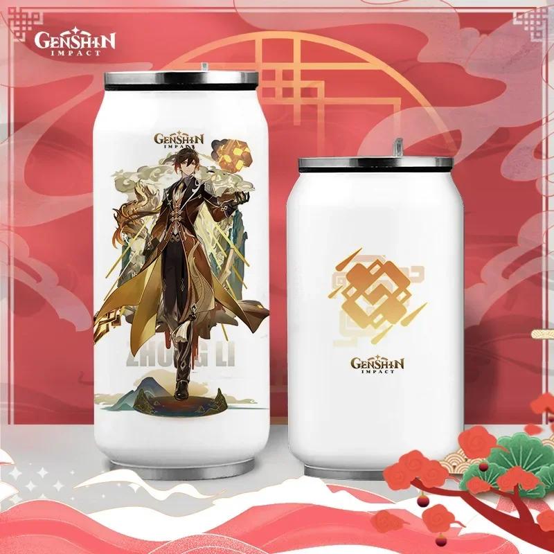 Anime Genshin Impact Thermos Bottle Stainless Steel Coffee Mup Zhongli Klee Portable Water Cup Drinking Bottle Thermos Flask