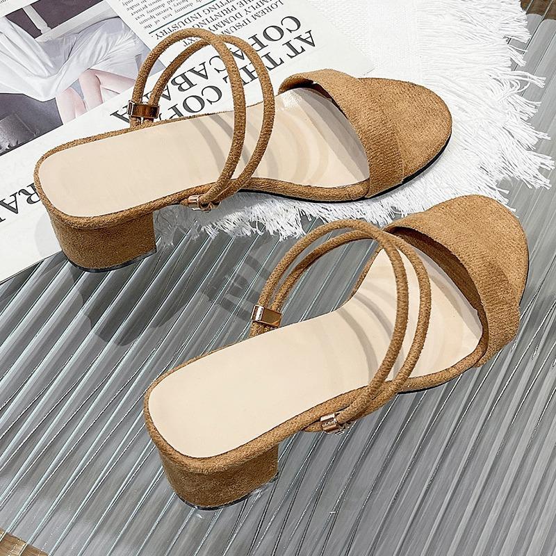 Fashion Summer Female Sandals Open-toed Wild Sandals Thick with Suede Med Heels Two Wear Sandals with Female Sandalias