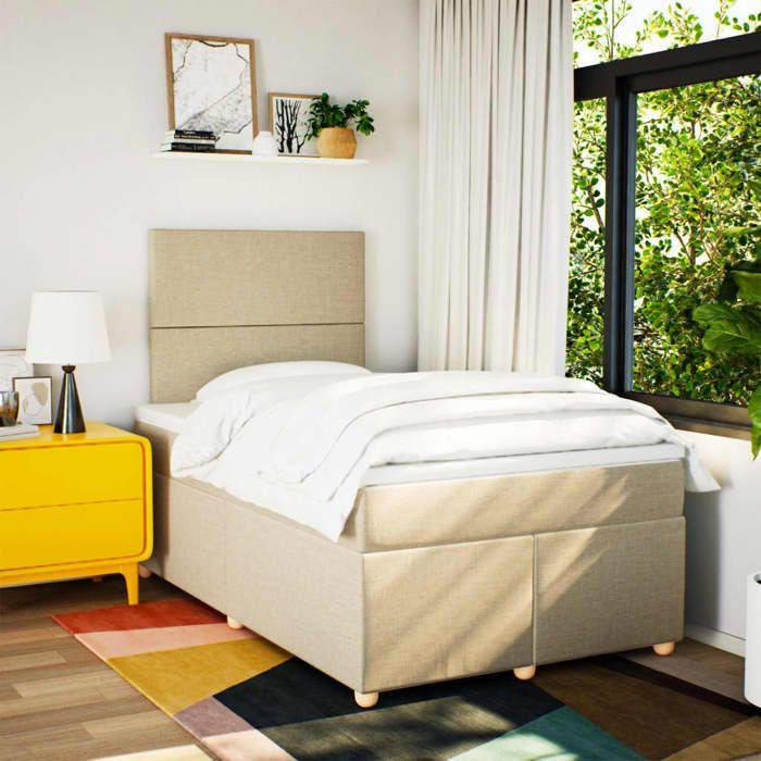 VidaXL Slatted Bed Base with Mattress Cream 120x200 Cm Fabric 3291245