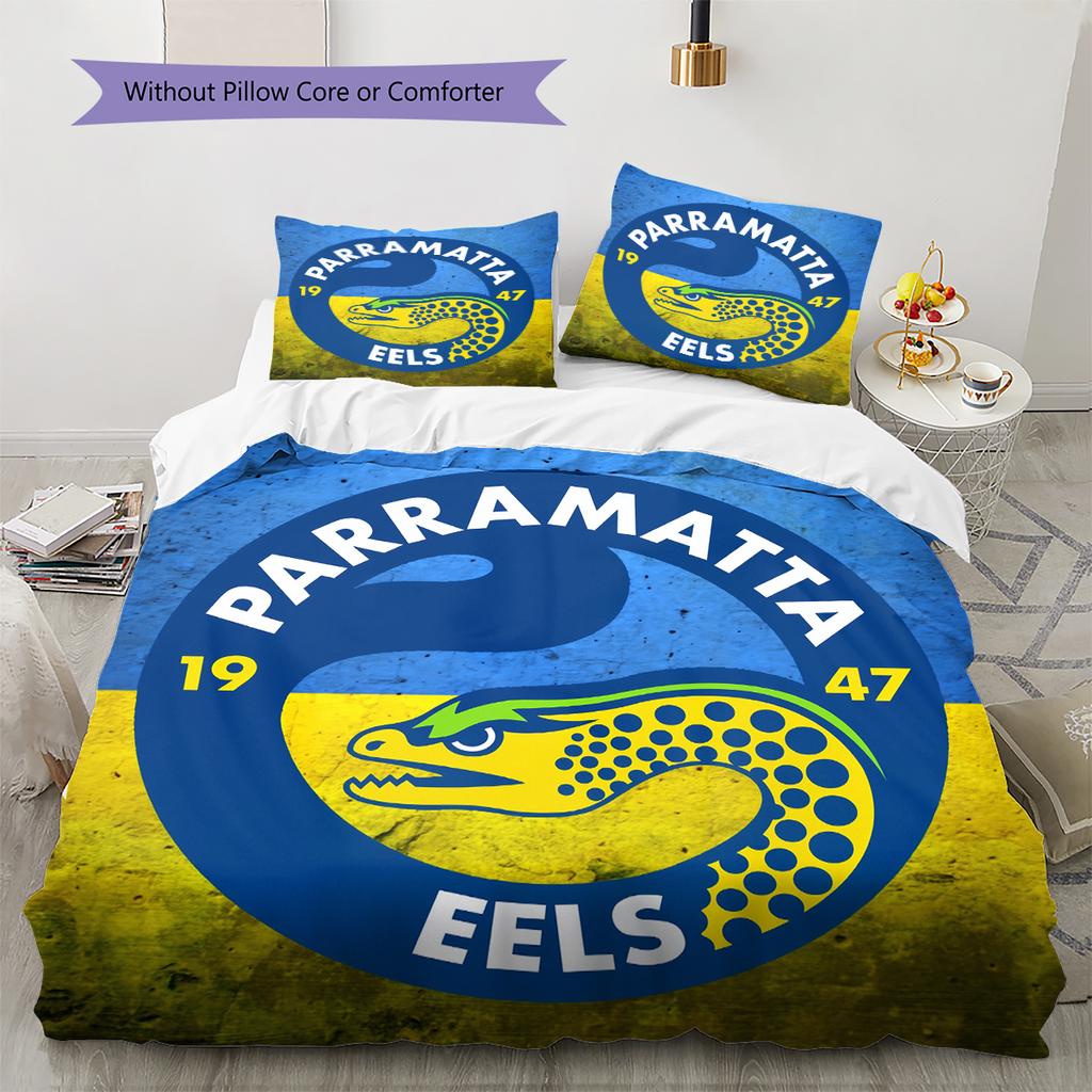 Biancheria da letto con motivo Parramatta Eels Decorazione per la casa Regalo di compleanno e festa (1 * copripiumino + 2 * federa, senza nucleo)