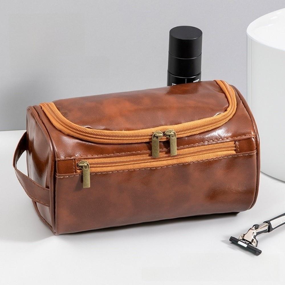 Large Capacity Travel Wash Bag PU Leather Hanging Toiletry Bag Cosmetic Makeup Bag Outdoor