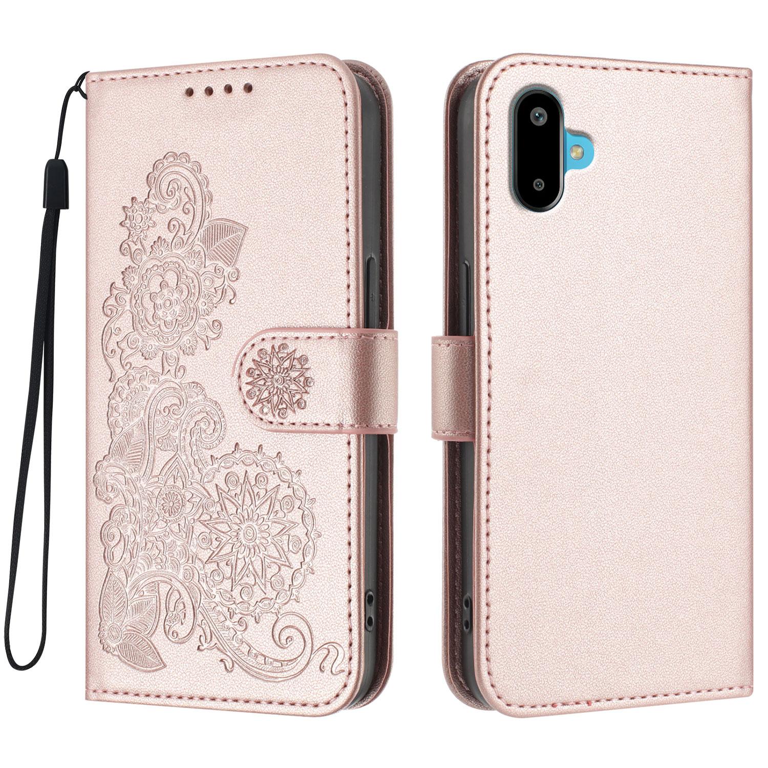 

For Samsung Galaxy M06 5G/Galaxy F06 5G Phone Cases Mandala Flower Leather Wallet Mobile Cover with Strap Rose Gold