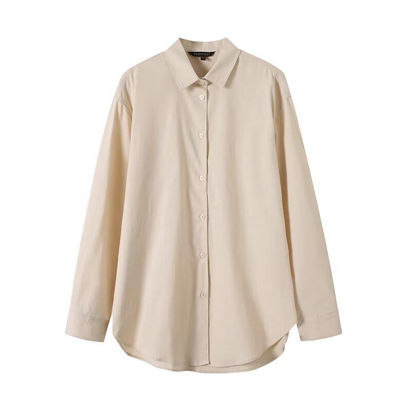 European and American style new women s clothing, urban commuter style, linen minimalist lapel long-sleeve shirt S абрикосовый