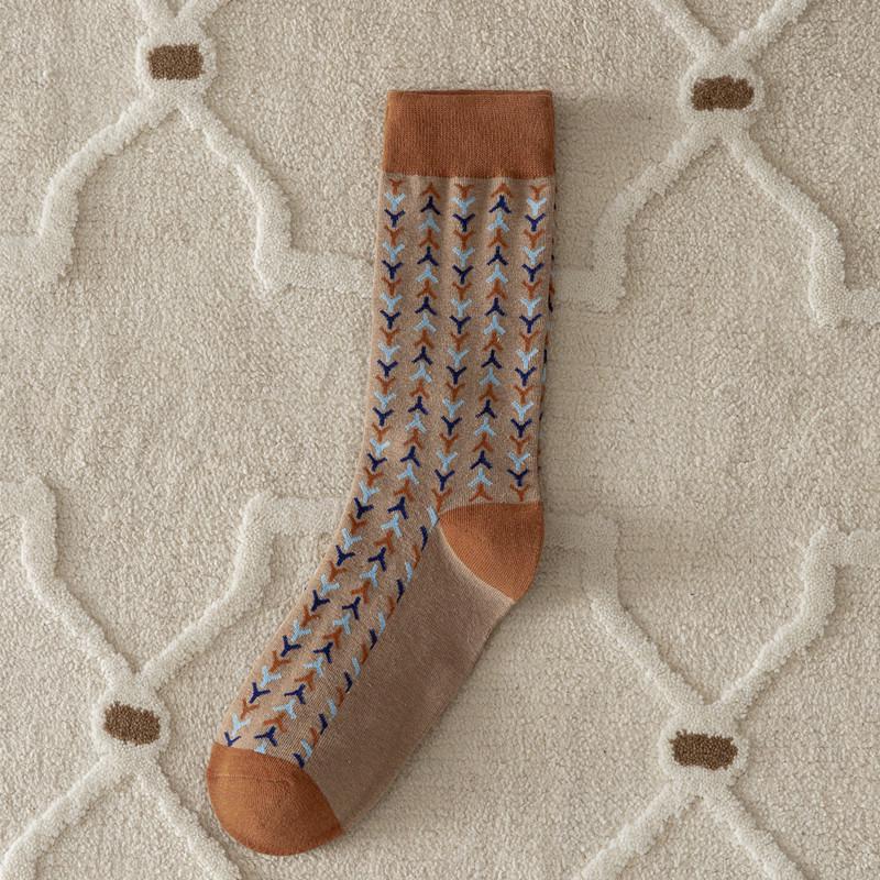 "Damen Retro Hahnentritt & Floral Mittelhohe Verdickte Baumwollsocken für Herbst/Winter"