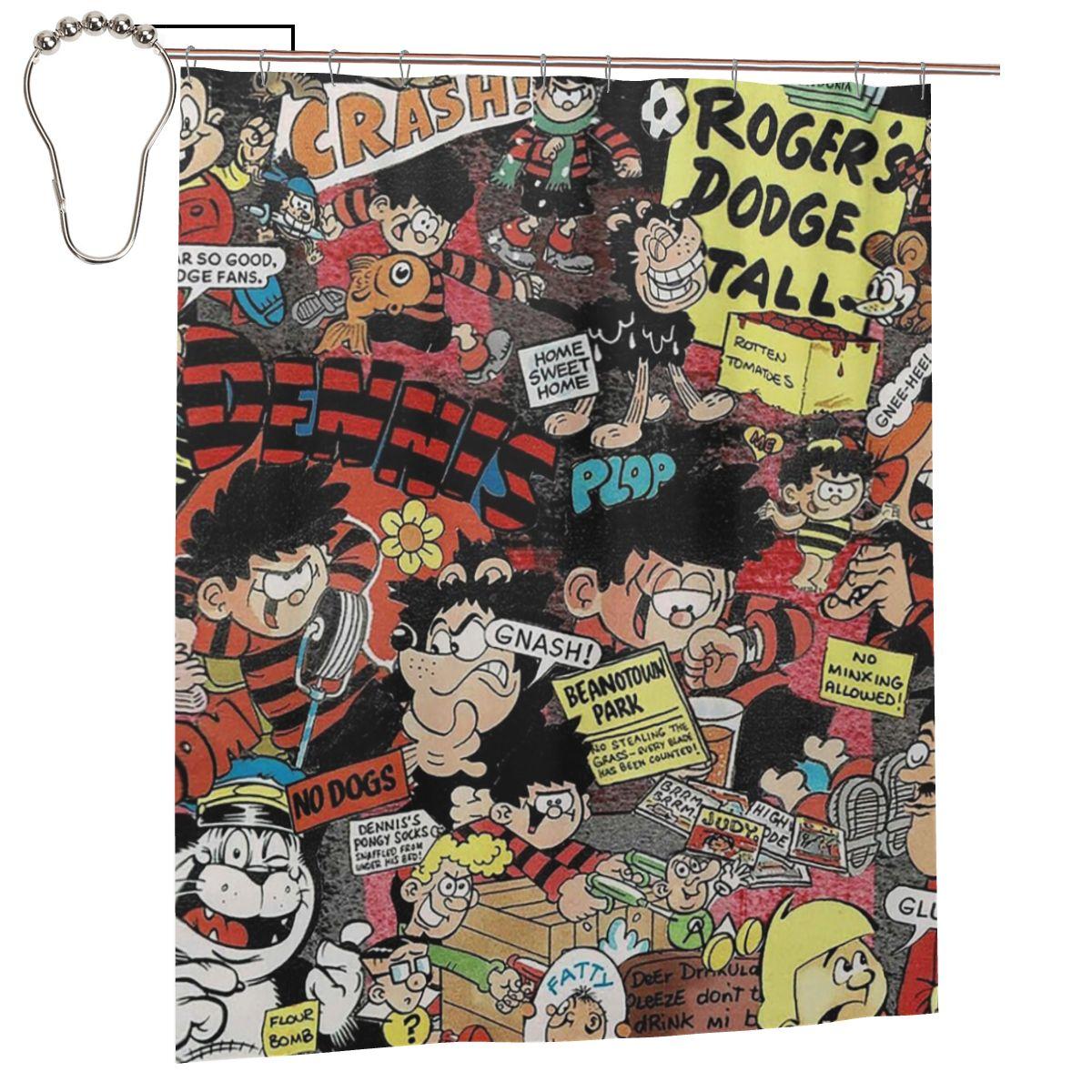

1984 Beano Classic Dennis The Menace And Gnasher Shower Curtain Bathroom Polyester Waterproof Bath Curtains with Hooks 152x183 cm