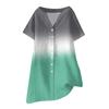 Women Fashion Casual V-neck Short Sleeve Button Gradient Print Dress
