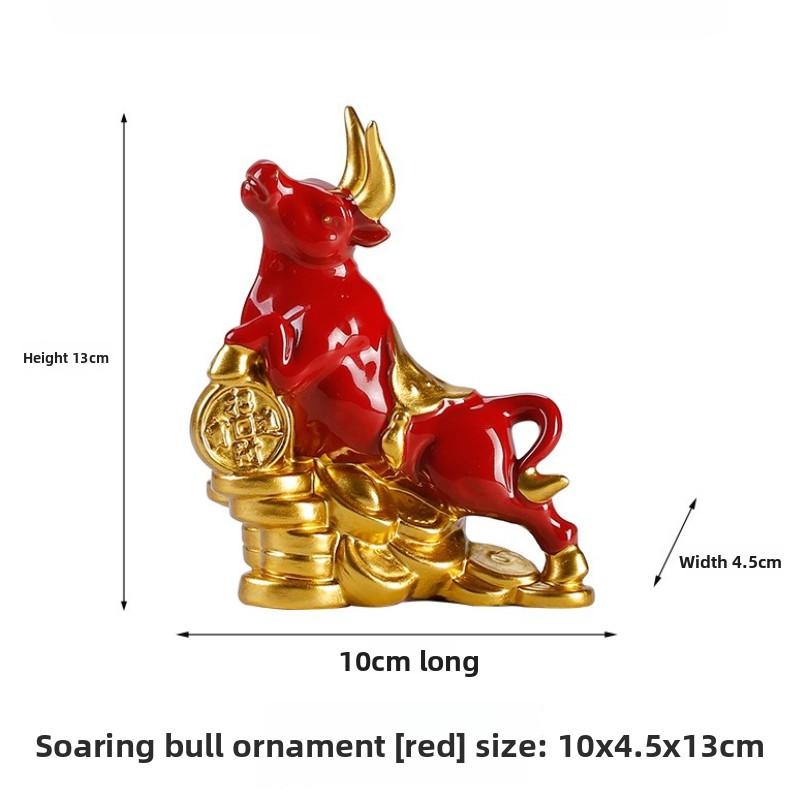 Feng Shui Wealth Ox Statue Ceramic Figurine Money Luck Charm for Home Office Desk Decor Bullish Vibe Gift for Career Success