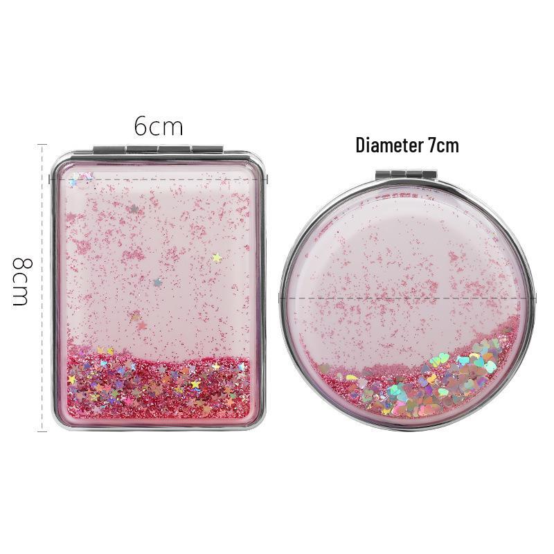 Quicksand Heart Pocket Makeup Mirror - Portable Folding Round Mirror, Small Gift for National Day
