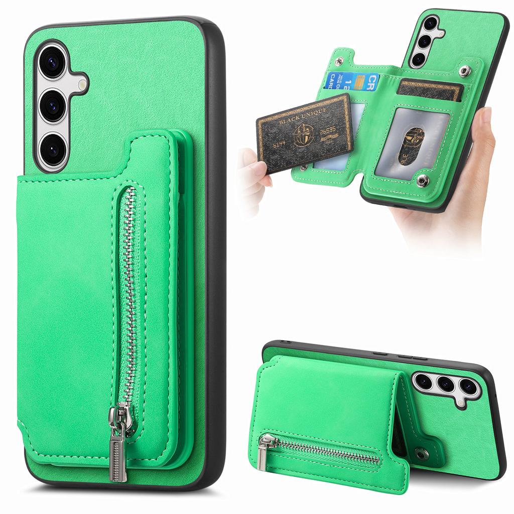 For Samsung Galaxy S25 Case Magnetic Detachable Zipper Card Holder Leather Phone Back Cover