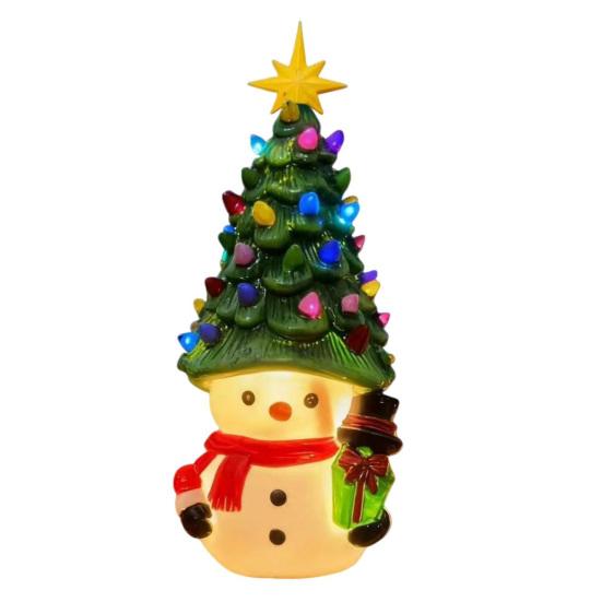 Christmas Cartoon Snowman Ornament USB Powered Glowing Xmas Tree Topper Snowman Figurine Home Office Holiday Party Decoration