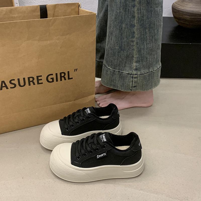 

Корейская версия уродливых милых туфель на платформе с большой головой, женские 2025, осенний взрыв, супер огонь, удобные, легкие, универсальные повседневные туфли 40 чёрный