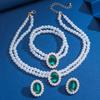 3 pcs Luxury-lite style short pearl imitation earrings and necklace, green turquoise bead string, ethnic style fashionable set