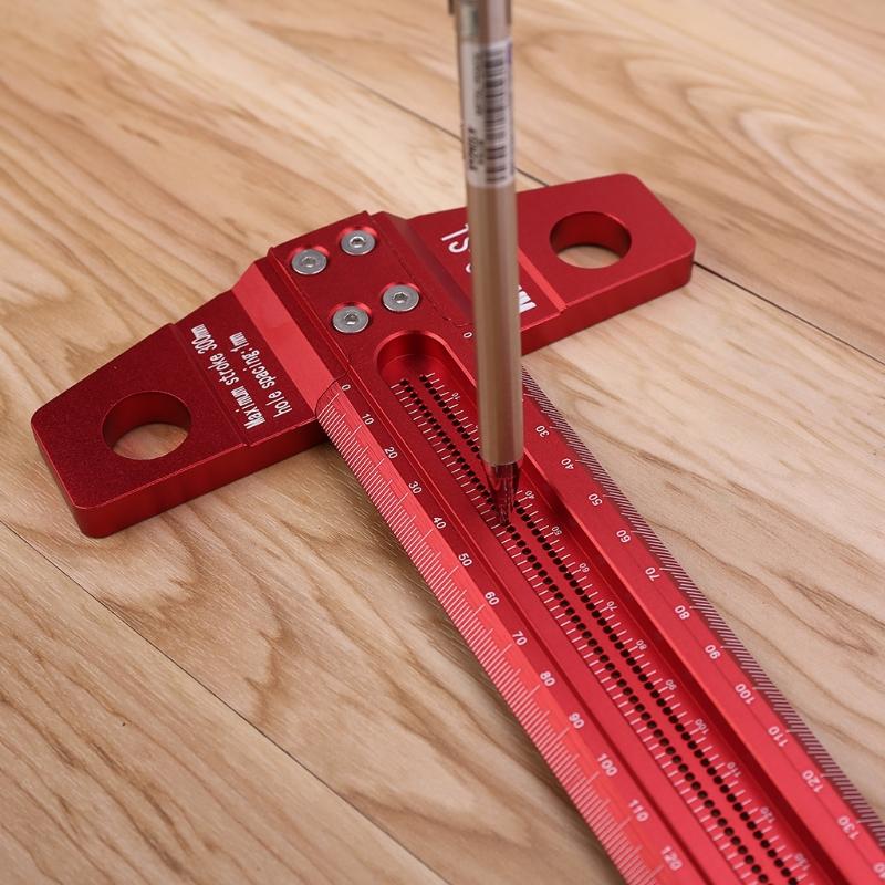 Precision Marking T-Ruler Aluminum Alloy Woodworking Scribe Marking Gauge Deluxe Crossed-out Hole Scribe Ruler 300/400mm