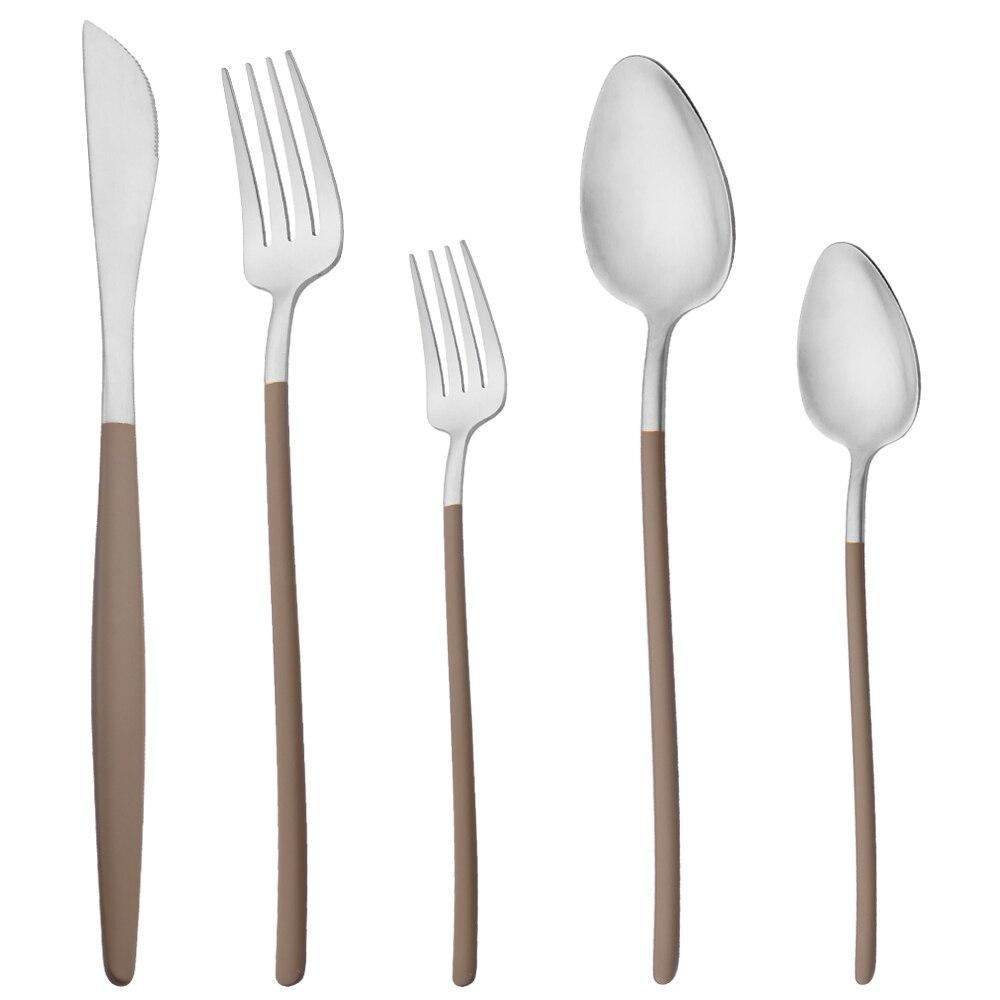 Sada 5 kusů nádobí Matné příbory Modré zlato Nůž Dezertní vidlička Lžíce Sada příborů z nerezové oceli 18/10