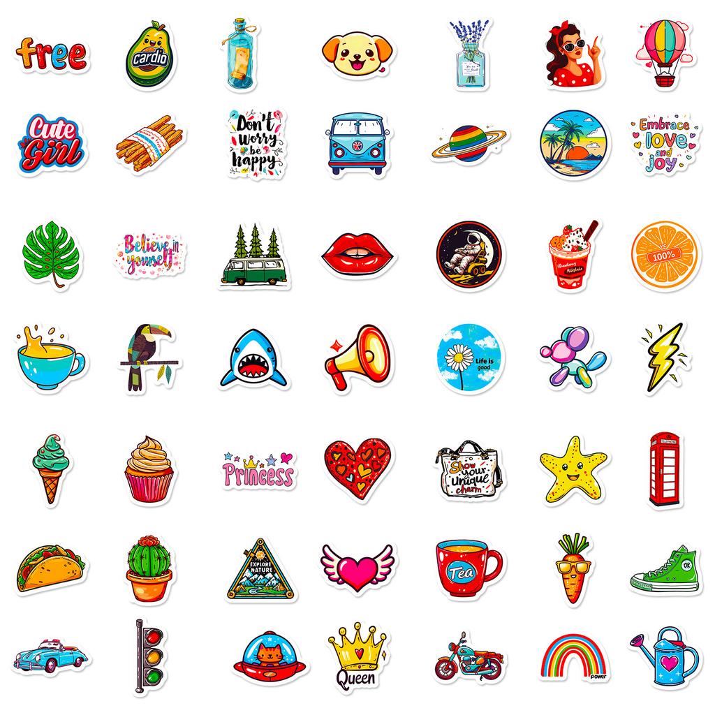 100 New Products, Small Size Egg Tarts, Small Fresh Stickers, Animal Food Text Stickers, DIY Water Cup, Mobile Phone Case Stickers
