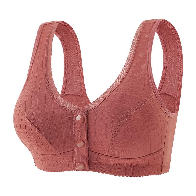 Beige Textured Front Closure Bra With Wide Straps