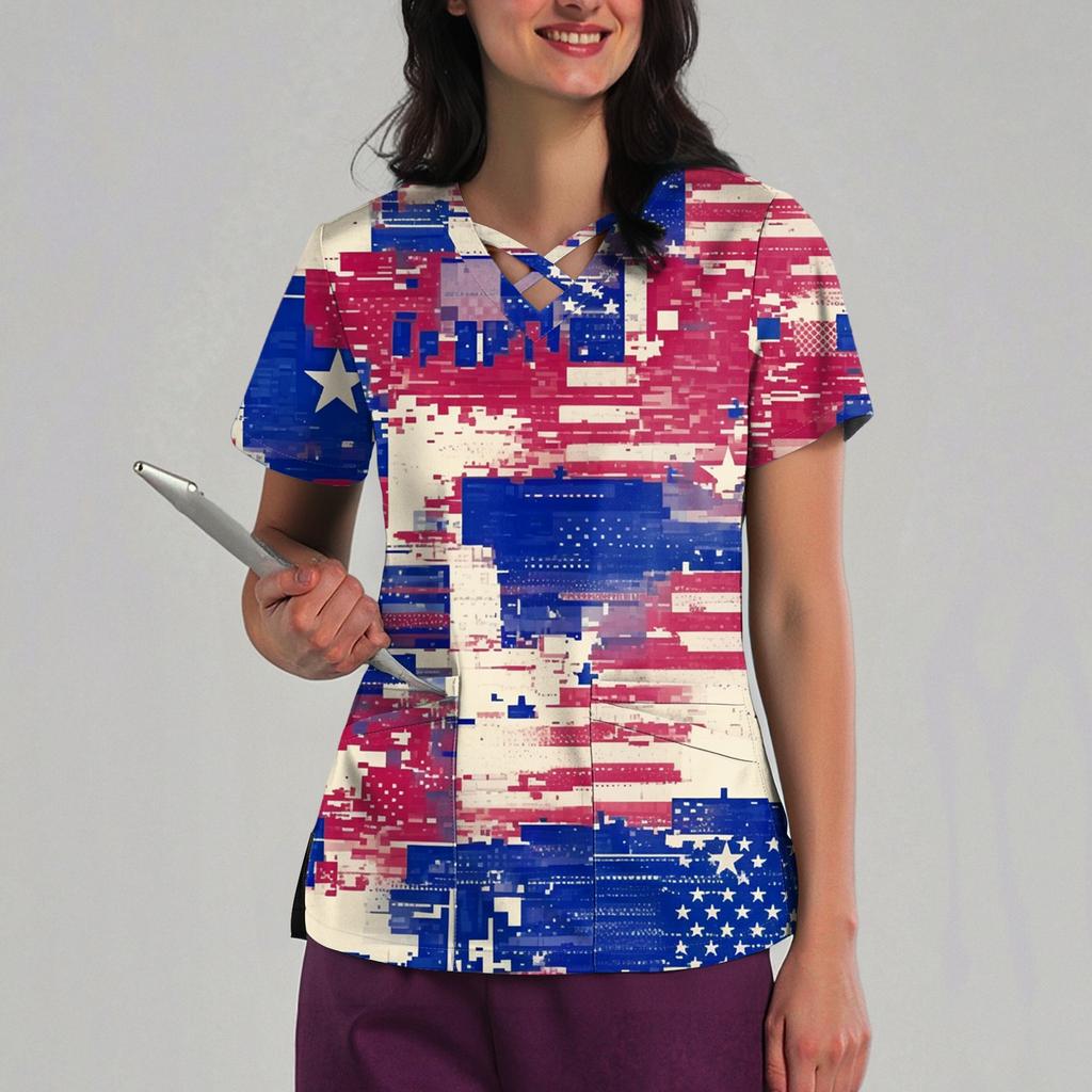 Women's Loose Independence Day Printed Top Short Sleeve T-shirt Pullover