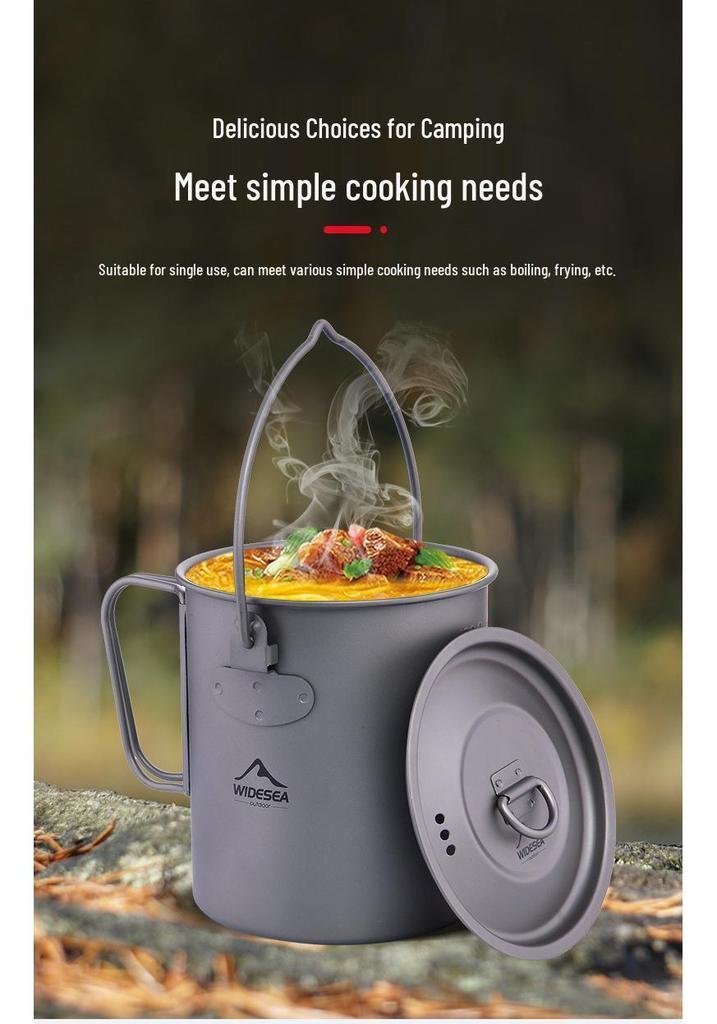 Widesea 750ML Pure Titanium Camping Pot - Lightweight Portable Cookware for Hiking and Mountaineering