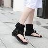 New Round Toe Clip Toe Sexy Rear Zipper Beach Shoes in Summer Stylish Comfortable Solid Color Non-slip Exposed Toe Flat Sandals