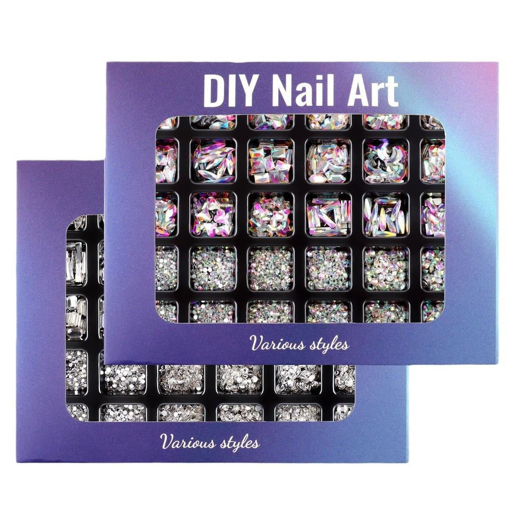 Nail Art 30 Grid Boxed Nail Art Flat Bottom Special-Shaped Diamond Transparent Ab Big Red Nail Rhinestone Nail Art Jewelry