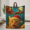 Funny Cat Selfie Santa Merry Christmas Blanket  Soft Warm Throw for Winter Bedroom Students Holiday Home Decor