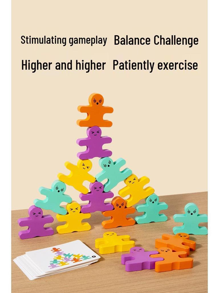 3D Balance Beam Stacking Game: Early Education Puzzle with Double-Sided Pattern Cards and Building Blocks for Kids