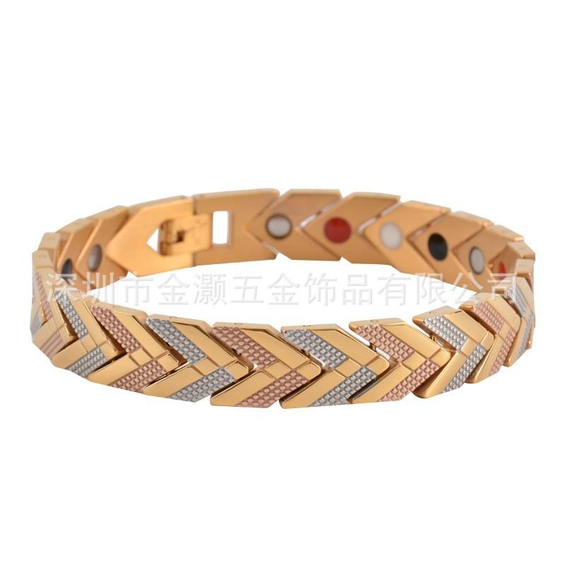 European And American Three Color Splicing V-shaped Titanium Steel Bracelet