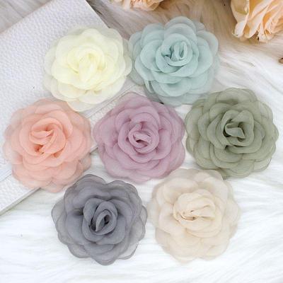 Korean 3D Camellia Silk Organza Hair Clip, Peony DIY Fabric Rose, 6cm