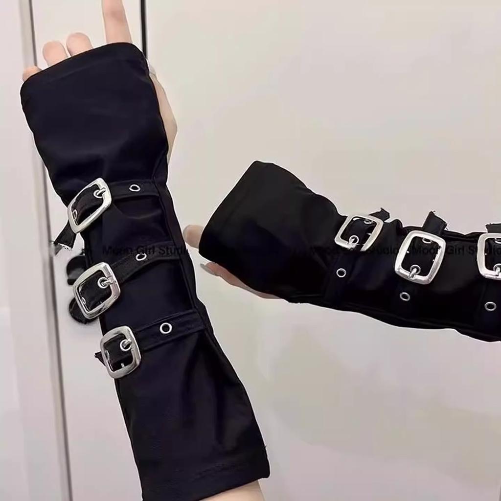 Yabi Style Culture Sleeves Female Y2k Black Half-cut Finger Gloves Cover Tattoo Scars Sunscreen Babes Hand Sleeves Female