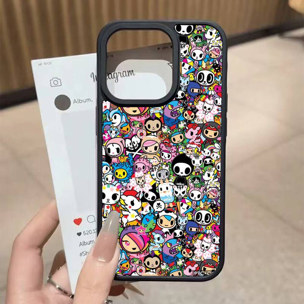 Japan T-Tokidokis Black Silicone Hard Plastic Phone Case For Iphone 17 Air 16 15 14 13 12 11 Pro Max PC+TPU Case