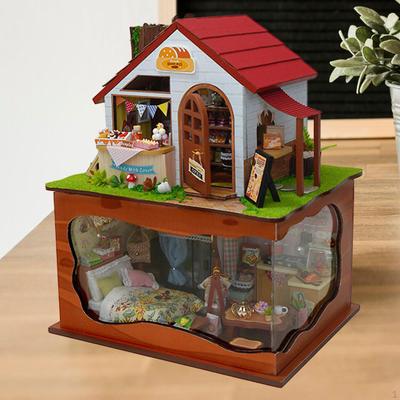 Kit de Casa em Miniatura DIY Quebra-cabeça 3D de Madeira Modelo Brinquedo Educacional Inacabado Presente Padaria