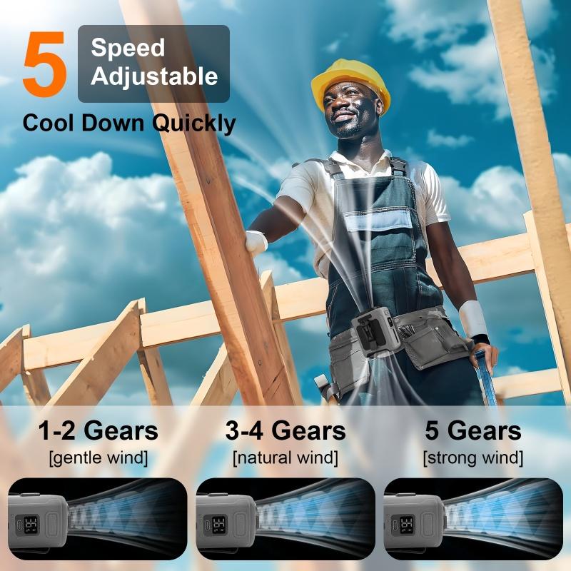 10000mAh Waist Fan Wearable Waist Fan 5 Speeds & Light 40H Hands-Free Cooling for Outdoor Jobsite Travel Long Range for Outdoor