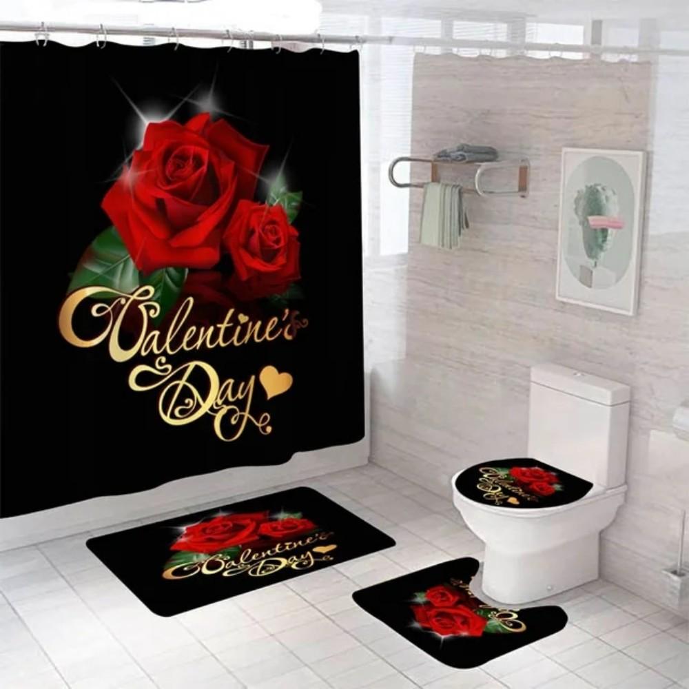 Valentine'S Day Promotional Discount Shower Curtain Rose Printed 180X180 Bathroom Curtain Colorful Flowers For Home Decoration