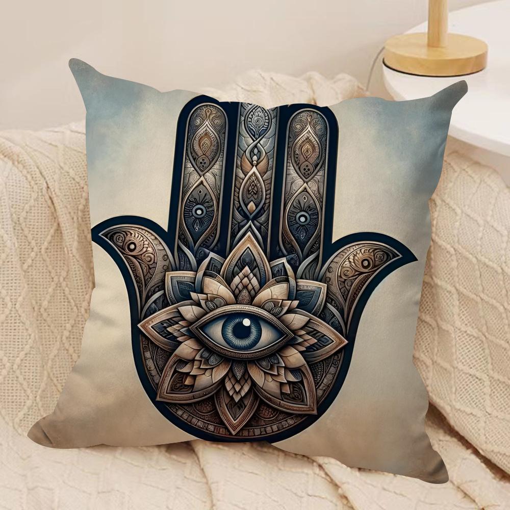 Klassieke Hamsa Kussensloop Zacht Pluche Stof Dubbelzijdig Bedrukt Bankkussenhoes voor Alle Seizoenen Woondecoratie Cadeau