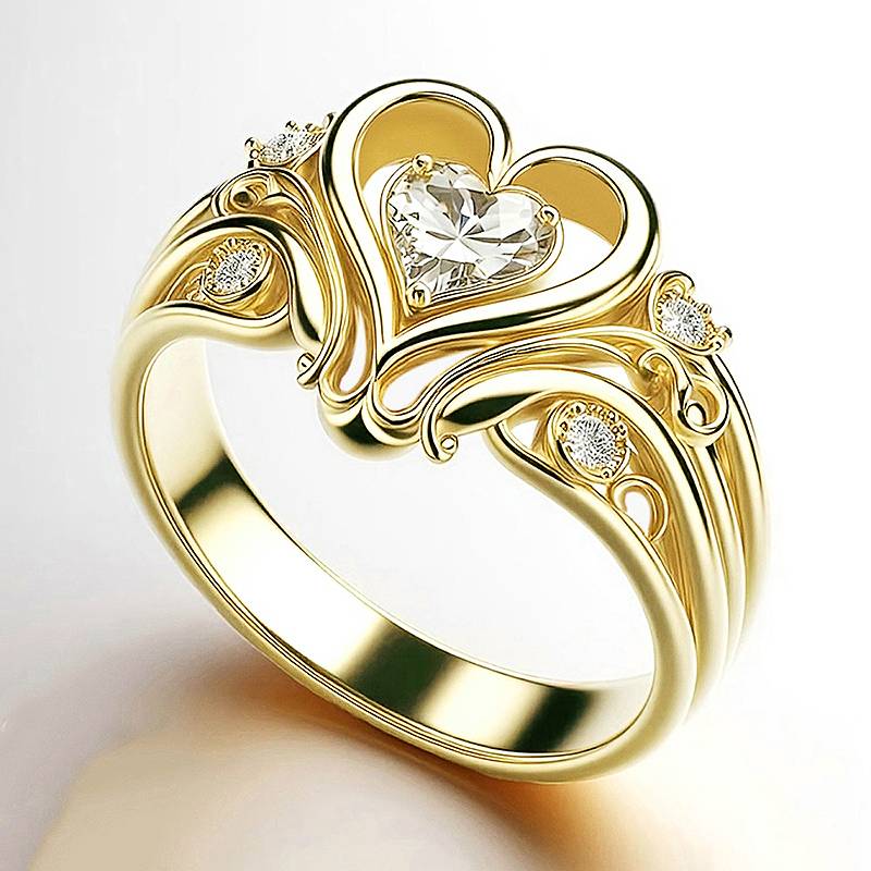 

Huitan Heart Shaped Gold Color Ring for Women Elegant Accessories for Wedding Party with Shiny CZ Love Anniversary Zircon Gift 6