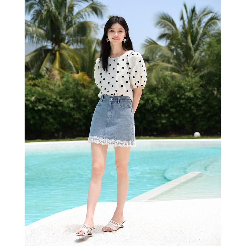 Elegant Polka Dot Round Neck Short Sleeve Blouse