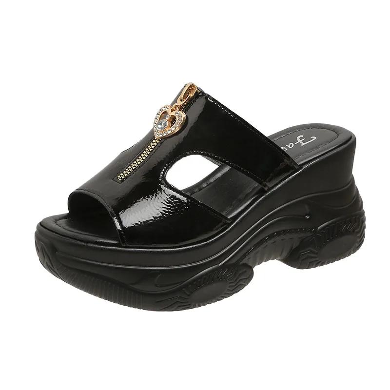 

Summer Thick Bottom Wedges Slippers 10cm Shoes Women Waterproof Taiwan Leisure Fish Mouth Sandals Non-slip Roman Beach Shoes 35 чорний