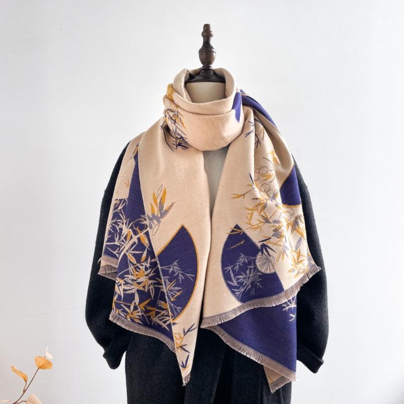 Long scarf mother winter imitation cashmere jacquard versatile warm scarf women's retro thickened air conditioner shawl