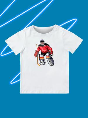 Round Neck Printed Pattern Pullover Short Sleeve Kids Tops Ice Hockey Goalie