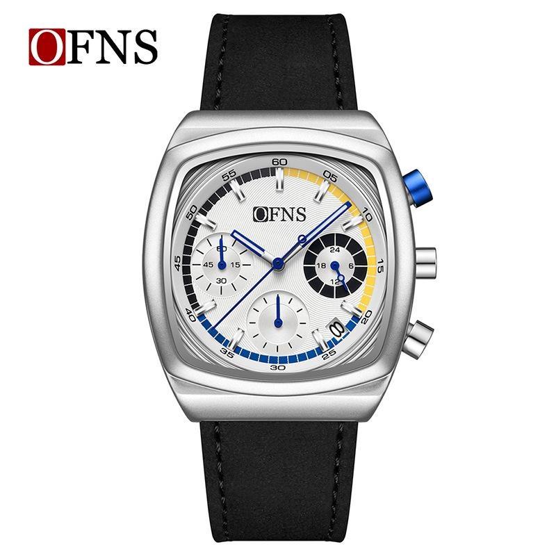 Square Dial Chronograph Quartz Watches for Men Fashion Leather Strap Casual Sport Wristwatch with Date Display Waterproof Luminous