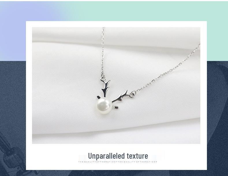 Exquisite S925 Silver Antler Necklace with Freshwater Pearl - Ideal Christmas Gift
