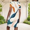 Women Plus Size Round Neck Short Sleeve Abstract Printed Fitted Mini Dress
