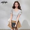 MJ STYLE U-Neck Button Short Sleeve Slim Fit T-Shirt