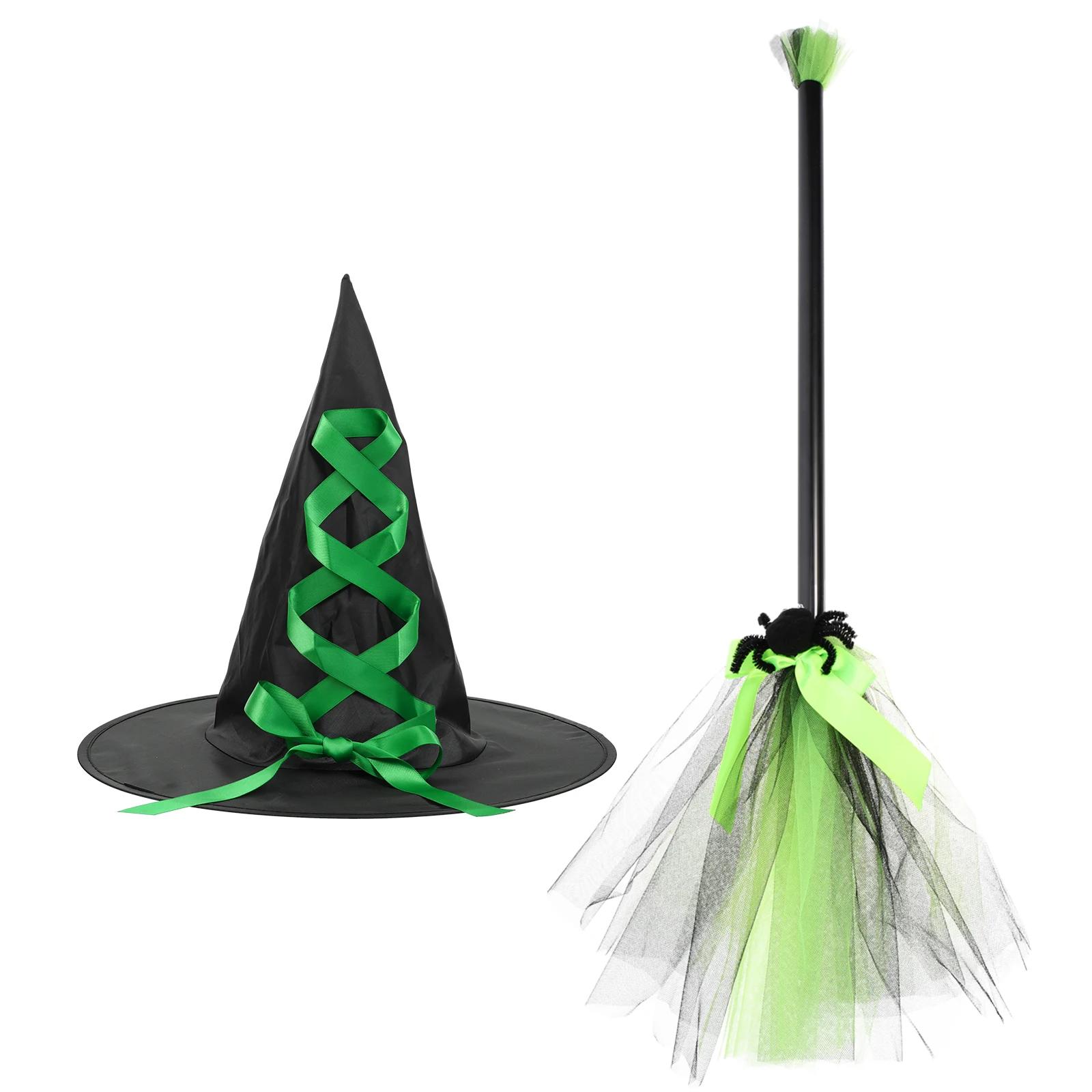 

Halloween Witch Costume Accessory Set Wizard Flying Broom Witch Hat Broom Party Decoration Masquerade Cosplay Costume Supplies